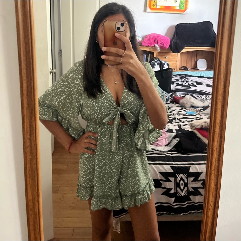 green polka dot romper